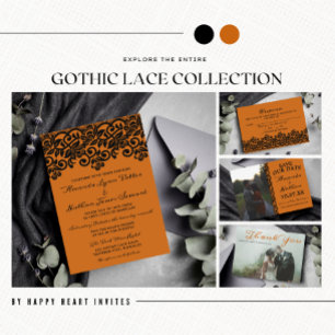 Gothic Lace Halloween Oranje Black Wedding Kaart