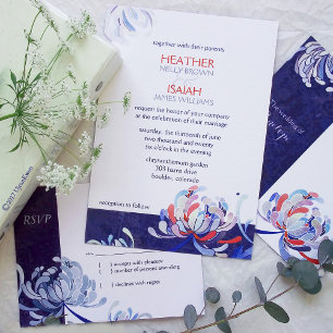 Modern Floral Navy Blue Wedding Kaart