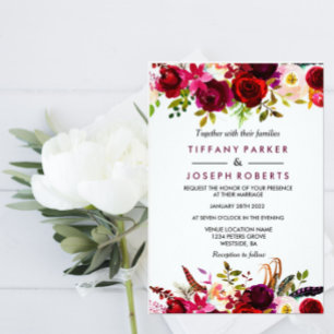 Burgundy Floral Garden Boho Wedding Invitation Magnetische Uitnodiging