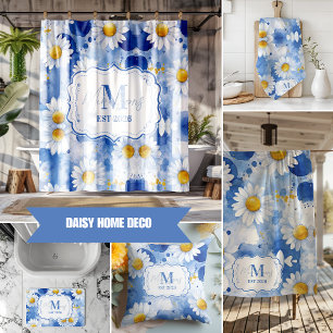 Aangepaste blauwe waterverf madeliefjes monogram d fleece deken