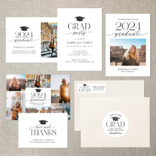Moderne zwart-wit script grad party foto kaart