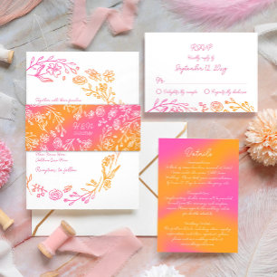 Roze Sinaasappel Botanische Monogram Datum Bruilof Uitnodigingen Wikkel