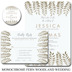 Het Monochrome Fern Woodland Wedding Collectie Kaart