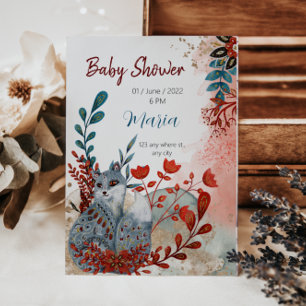 Cute Animals baby shower uitnodiging rood en blauw