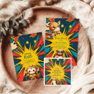 Comic Book Superhero Boy Baby Showe Boeken voor Ba Informatiekaartje