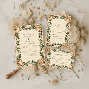 Groene Vintage Botanische Bruiloft Bedankkaart