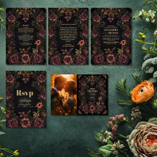 Royal Victoriaans Floral Gothic bruiloft All In One Uitnodiging