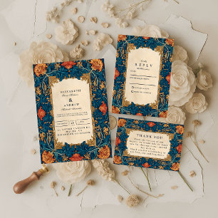 Trouw met Vintage Barok Bloemen Bedankkaart