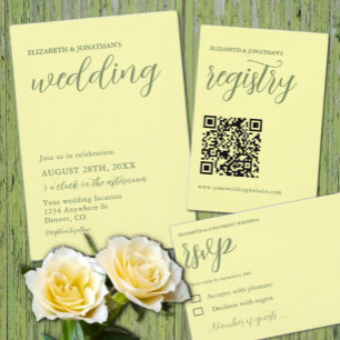 Butter Yellow en Sage Minimalist Wedding Kaart