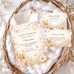 Sprookjesachtige bloemige teddybeer babyshower servet