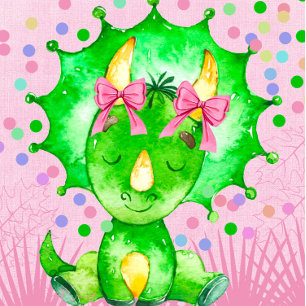 Groene Waterverf Triceratops Girl Baby shower Kaart