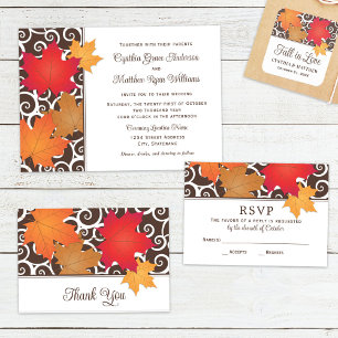 Elegant Autumn Leaves and Swirls Fall Wedding Bedankkaart