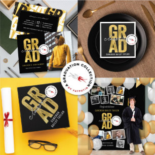 Kop GRAD Goud Grunge Typografie Foto Afstuderen Bedankkaart