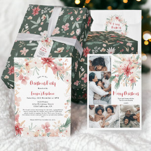 Elegante groene Zachte Waterverf Bloemen Kerst Cadeaupapier