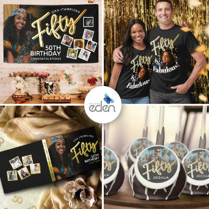 Vijftig 50ste verjaardag foto script zilver zwart cadeaupapier