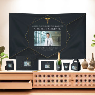 Chic Zwart Goud Medische School Foto Afstuderen Aankondiging