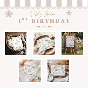 Wilde bloem Dwaze Gans 1e Verjaardag  Bedankkaart