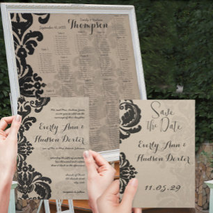 Rustieke Vintage Zwarte Damast Trouw Save the Date Kaart