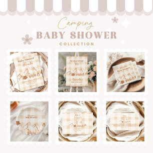 Neutral Camping Baby shower Diapper Raffle Informatiekaartje