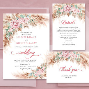 Elegant Dusty Pink Roses Pampas gras en groen Handwaaier