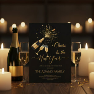Gouden Champagne Klinkt Nieuwjaarsfeest  Ronde Sticker