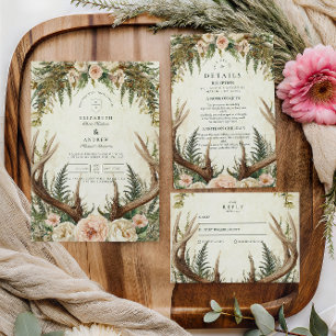 Rustieke Antler Woodland Floral Wedding Bedankkaart
