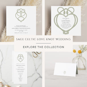 Sage Green Celtic Irish Swan Love Knot Wedding Programmakaart