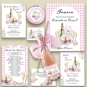 Champagneglazen en cupcakes roze bloemen bedankkaart