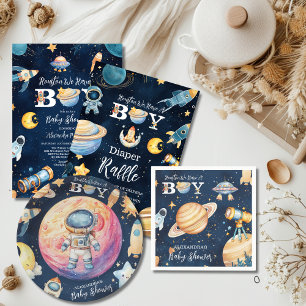 Houston We Have A Boy Outer Space Boeken voor Baby Informatiekaartje