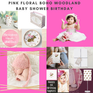 Sweet Floral Woodland Boho Baby shower Kaart