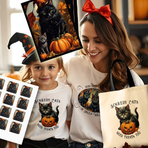 Zwarte kat Halloween  Witchy Schilderij Spooky Vierkante Sticker