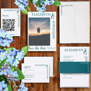 Donker Blauwgroen moderne typografie bruiloft RSVP Kaartje