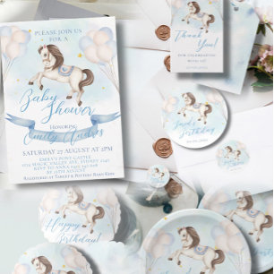 Sprookje Pony Stars Blue Balloons Baby shower Kaart