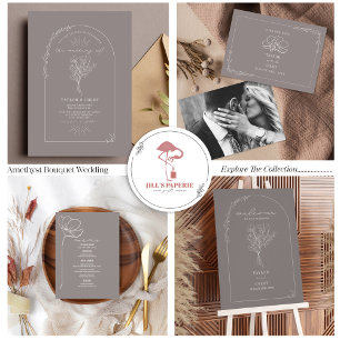 Floral Bouquet Arch Amethyst Wedding Folie Uitnodiging