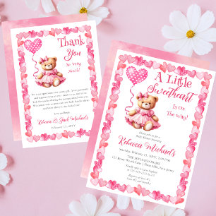 Teddy Bear Een Kleine Liefje Meisje Baby shower Bedankkaart