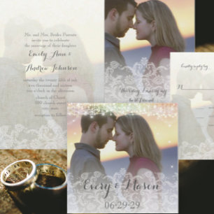 Rustic Grey Heirloom Lace Wedding Invitations Kaart