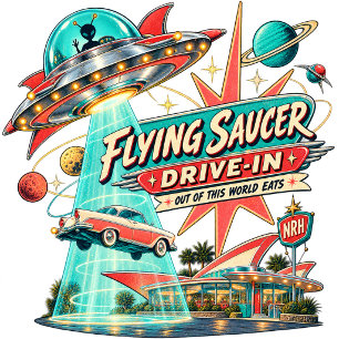 Vliegende Schotel Drive-In Retro Dames T-Shirt uit