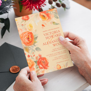 Brande Oranje Floral Wedding All In One Uitnodiging