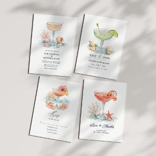 Luxe Kust Chic Roze Cocktail Koraal Bruiloft Bedankkaart