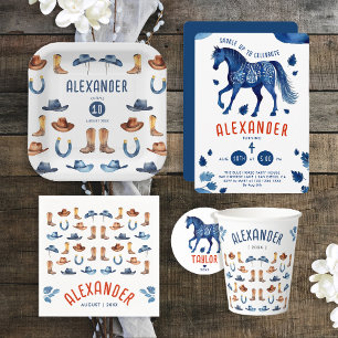 Schattige Blauw Rood Rodeo Paard Cowboy Waterverf  Servet