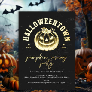 Pumpkin Jack O Lantern Halloween Party Gold Folie Uitnodiging