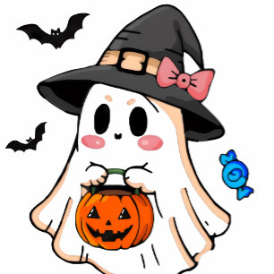 Schattig Kawaii Halloween spook in heksenhoed met  Kussen