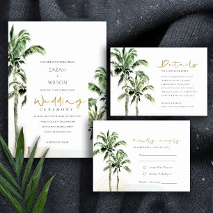 Waterverf Tropische beukenpalm Trees Wedding Rsvp Informatiekaartje