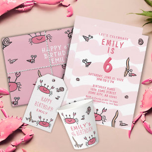 Cute Pink Crab Zee Animals Girl Happy Birthday Cadeaupapier