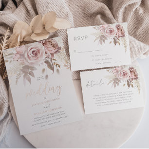 Roos Gold Foil Border Blush Floral Wedding Folie Uitnodiging