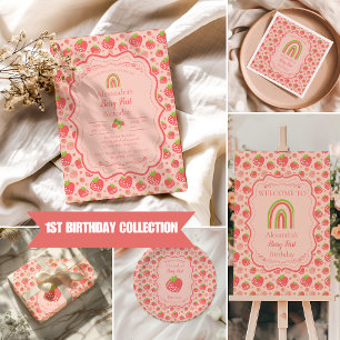 Berry First Strawberry Girl 1e verjaardag Cadeaupapier