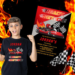Red   Black Go Kart Racing Uitnodiging voor verjaa