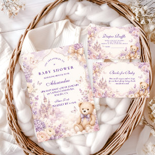 Elegante Paarse Teddydbeer Baby Shower Servet