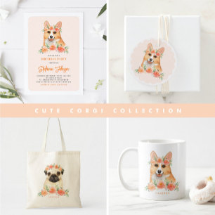 Schattigee Waterverf Corgi en Perzikbloemen Verjaa Servet