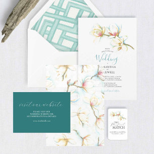 Sla de datumkaarten wit magnolia bloemen save the date